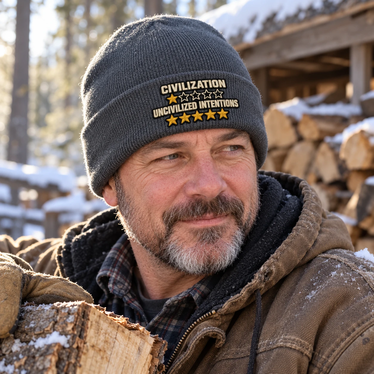 Civilization Rating USA Made Cuffed Beanie Uncivilized Intentions