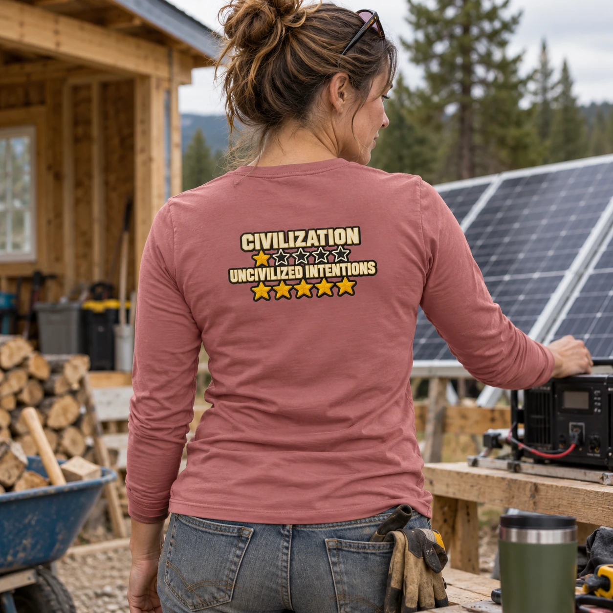 Civilization One Star Womens Fitted Long Sleeve Shirt - Uncivilized Intentions Ratings Tee