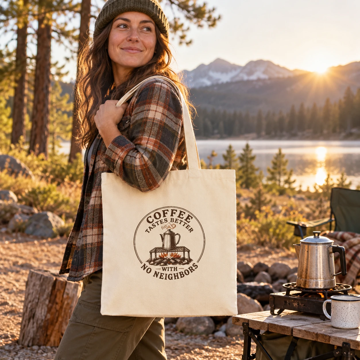 Coffee Tastes Better With No Neighbors Tote Bag, Funny Off Grid Homestead Canvas Bag