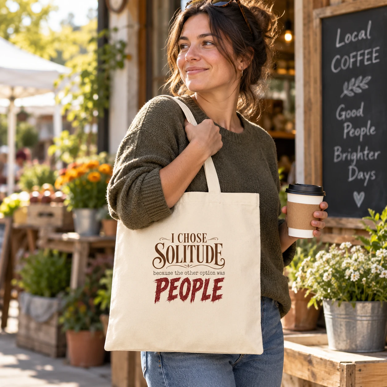 I Chose Solitude Canvas Tote Bag, Funny Introvert Shopping Bag, Because the Other Option Was People