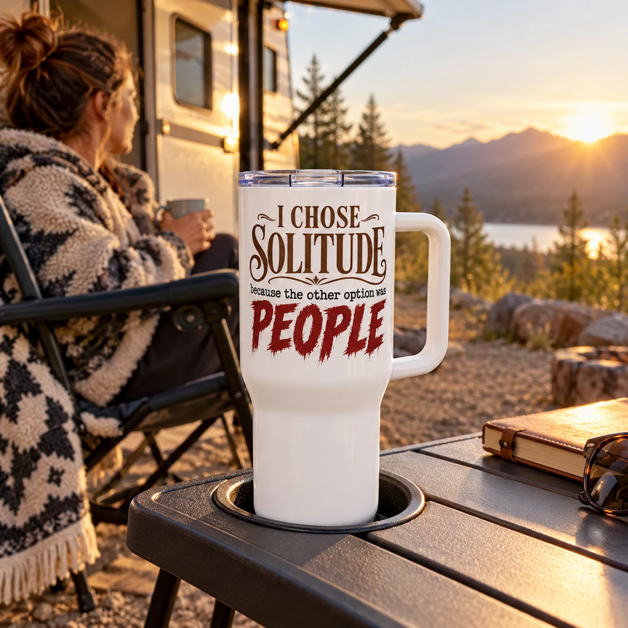 I Chose Solitude 25oz Travel Mug with Handle, Funny Introvert Coffee Tumbler