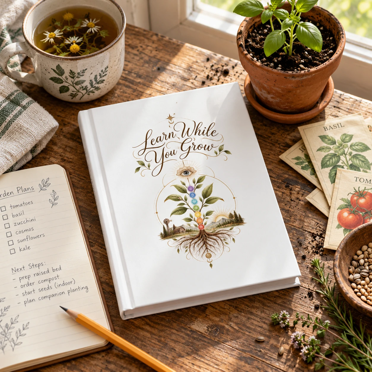 Learn While You Grow Hardcover Journal, Homestead Gardening Notebook, Farm Life Planner, Personal Growth Gift