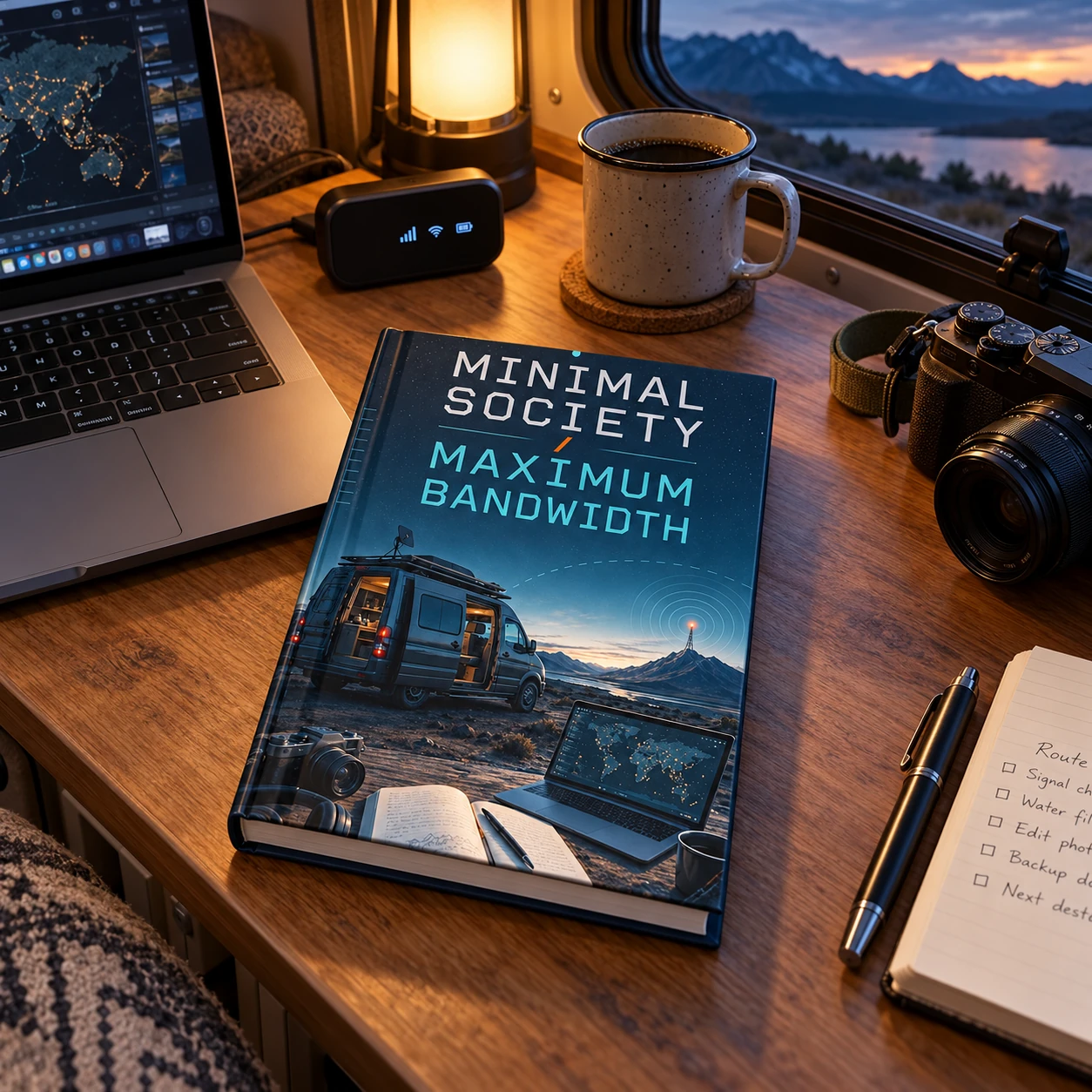 Minimal Society Maximum Bandwidth Hardcover Journal, Off Grid Notebook, Digital Nomad Gift, Van Life Planner