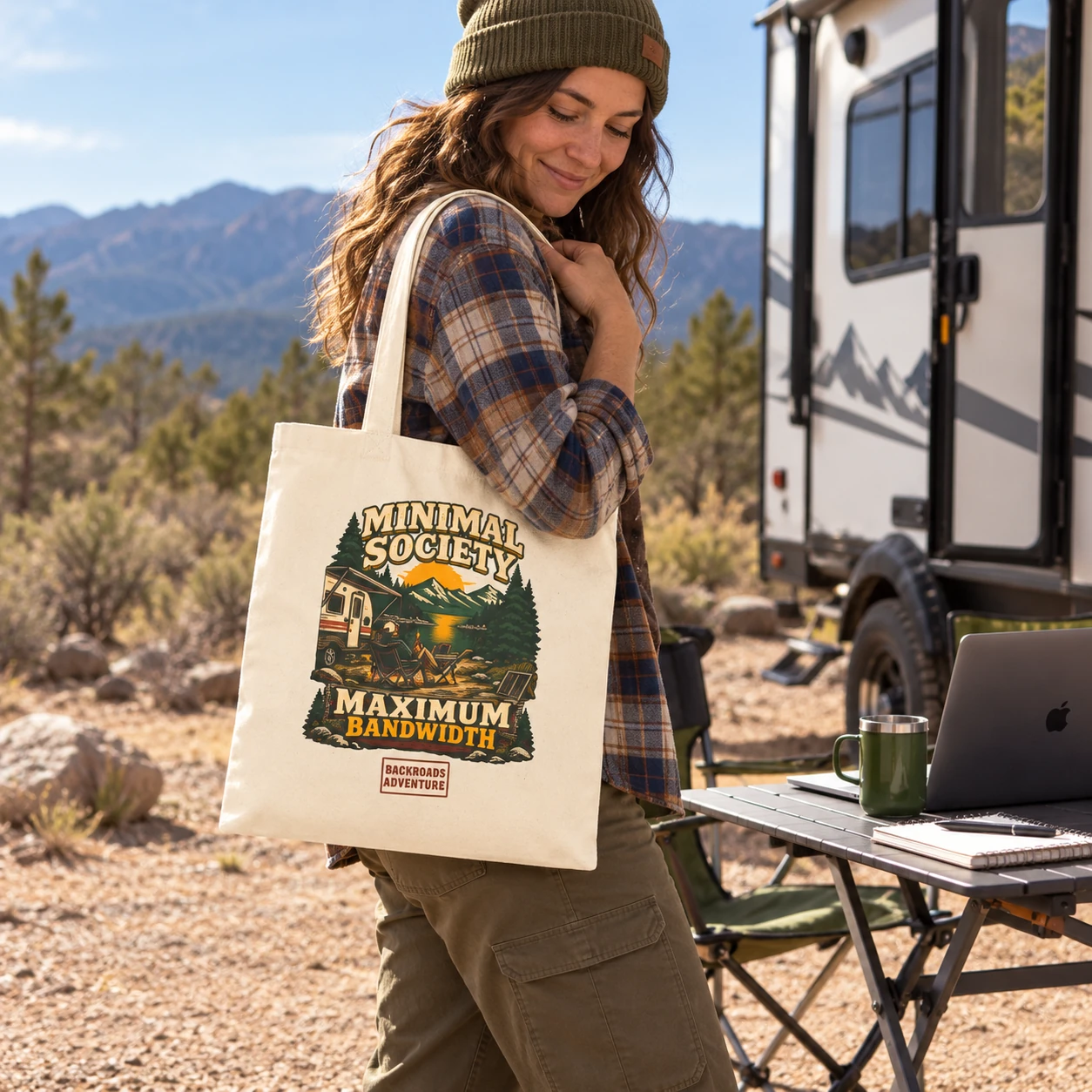 Minimal Society Maximum Bandwidth Tote Bag, Funny Off Grid Digital Nomad Canvas Bag