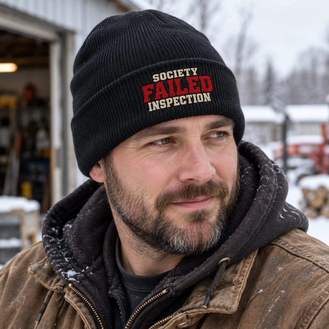 Society Failed Inspection Beanie, Anti Society Cuffed Hat, Rebellious Gen X Winter Cap, Off Grid Gift