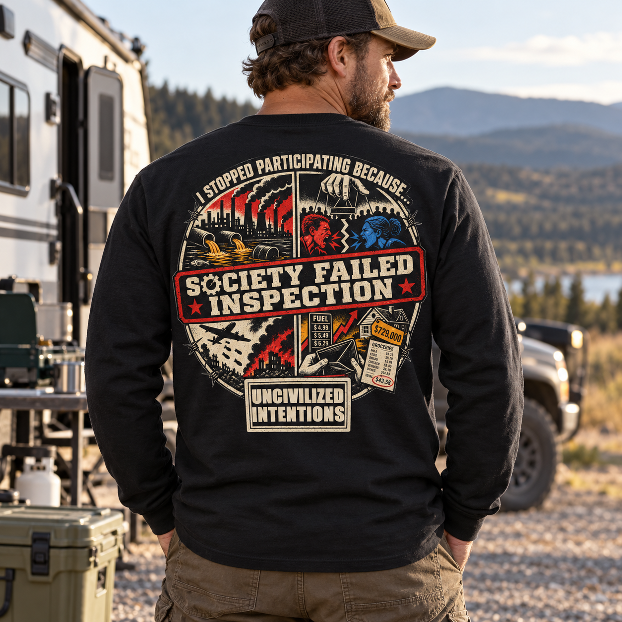 Society Failed Inspection Long Sleeve Shirt - Unisex Anti Society Off Grid Boondocking Tee