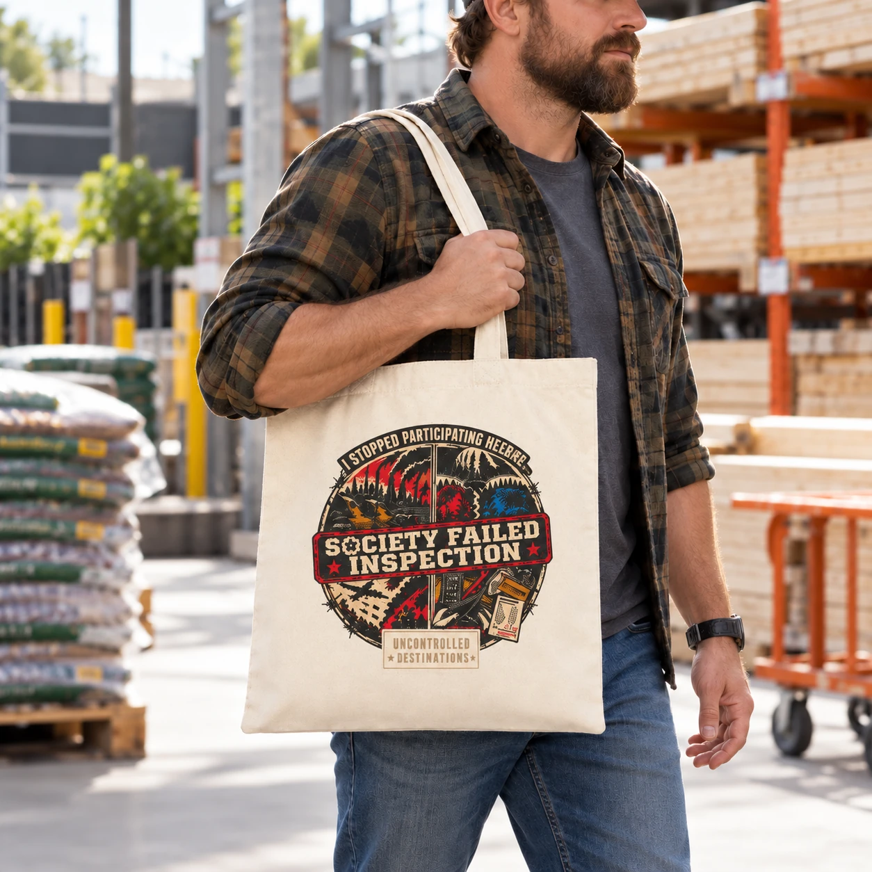 Society Failed Inspection Tote Bag, Funny Anti Society Canvas Bag, Off Grid Gift