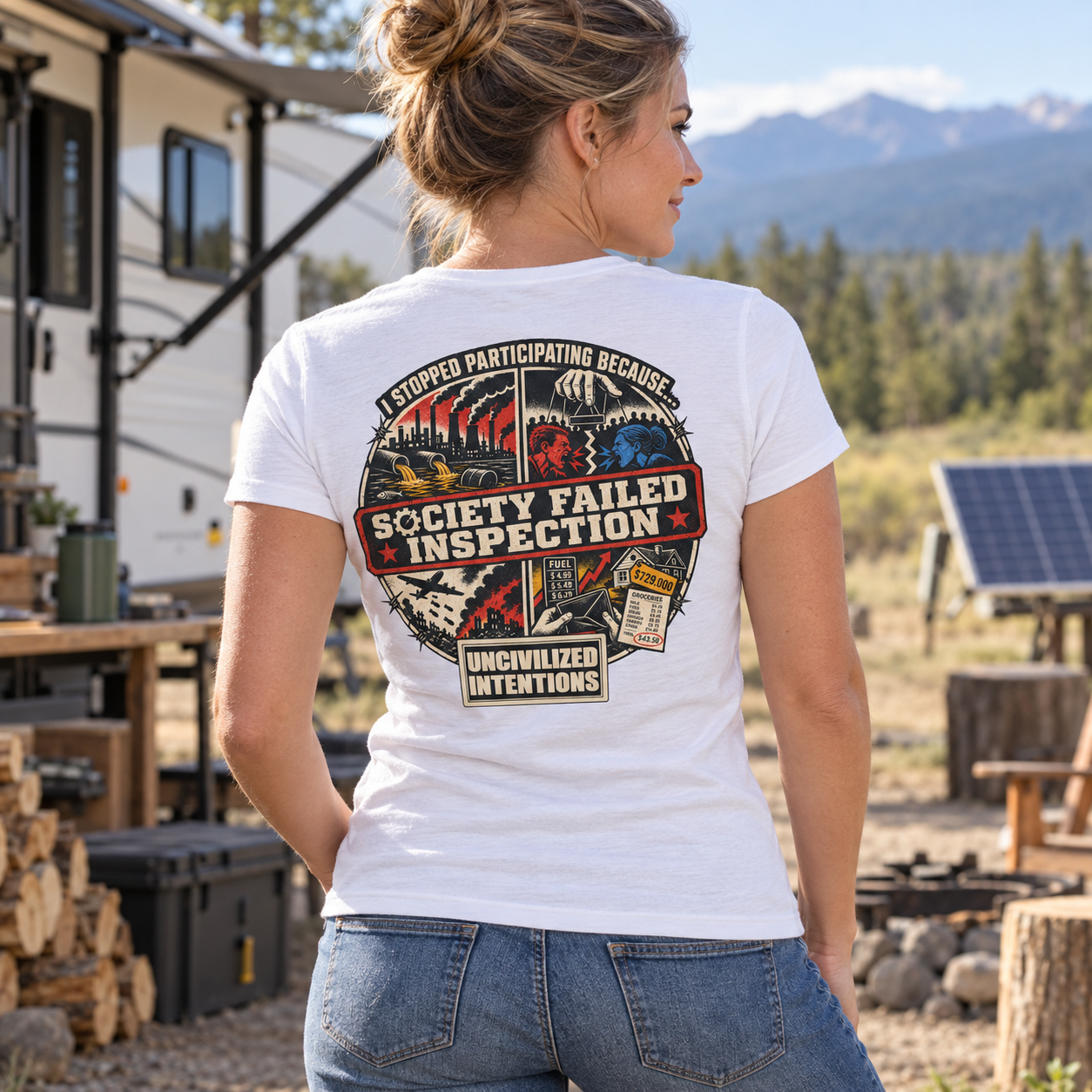 Society Failed Inspection Women's Fitted Shirt - Anti-Society Tee - Off Grid Boondocking Gift