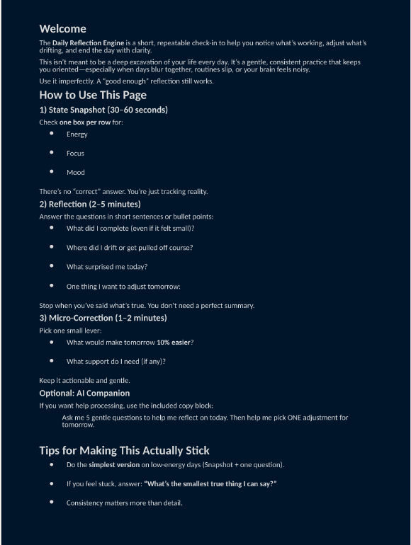Daily Reflection Engine interactive page preview