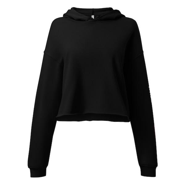 Black Civilization Rating crop hoodie with the plain front and long sleeves visible