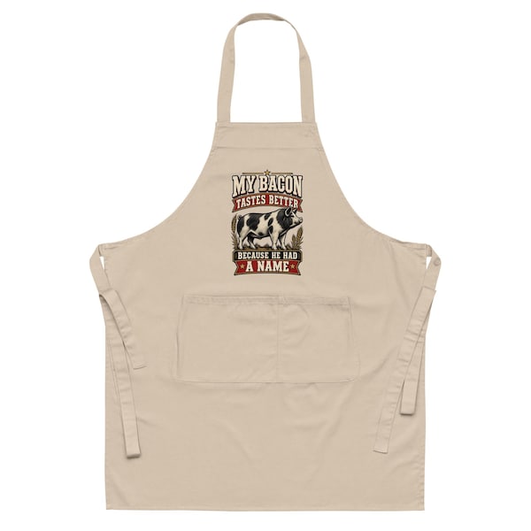 My Bacon Tastes Better organic cotton apron with the full design visible