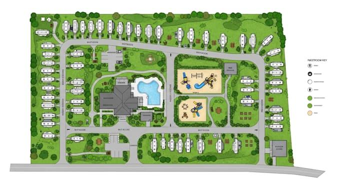 Detailed fictional full-service RV resort property layout